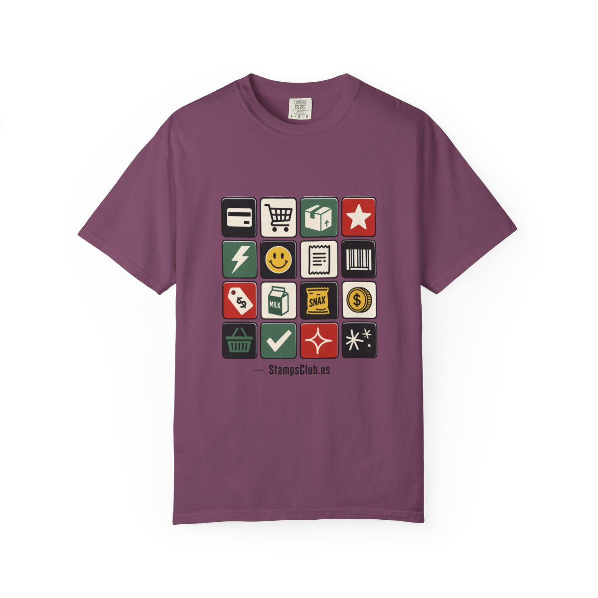Stamp Sheet Grid Minimalist Tee Berry front mockup