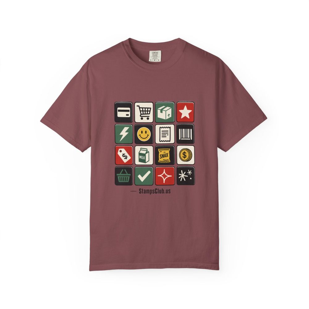 Stamp Sheet Grid Minimalist Tee Brick front mockup