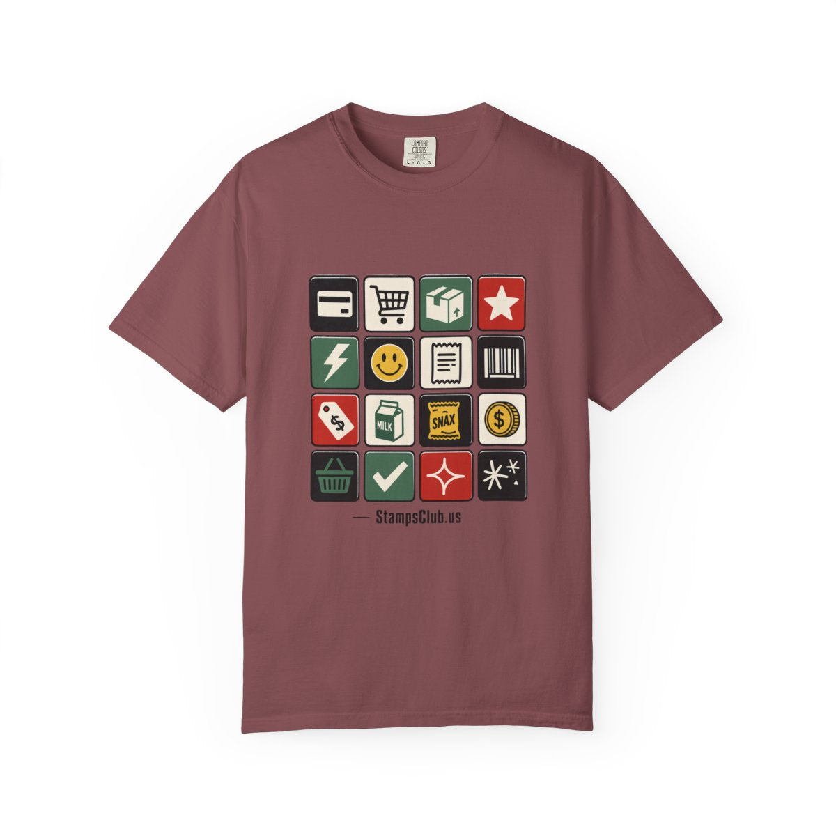 Stamp Sheet Grid Minimalist Tee Brick front mockup