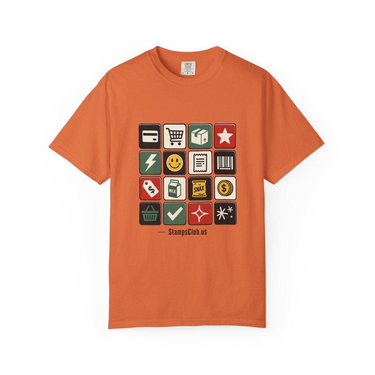 Stamp Sheet Grid Minimalist Tee Burnt Orange front mockup