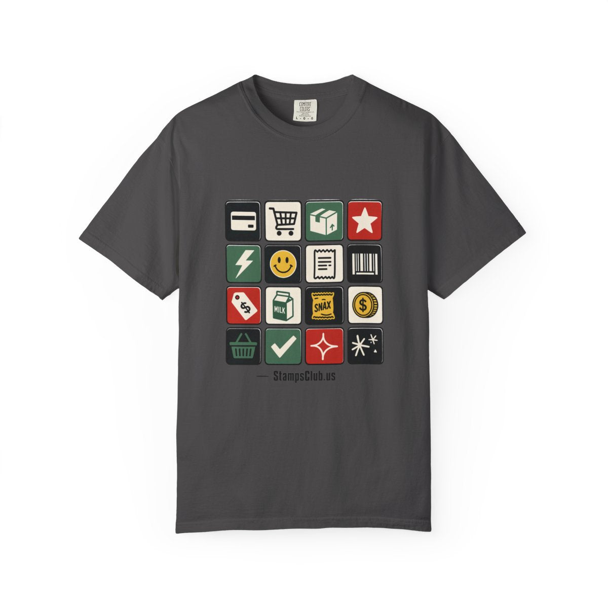 Stamp Sheet Grid Minimalist Tee Graphite front mockup