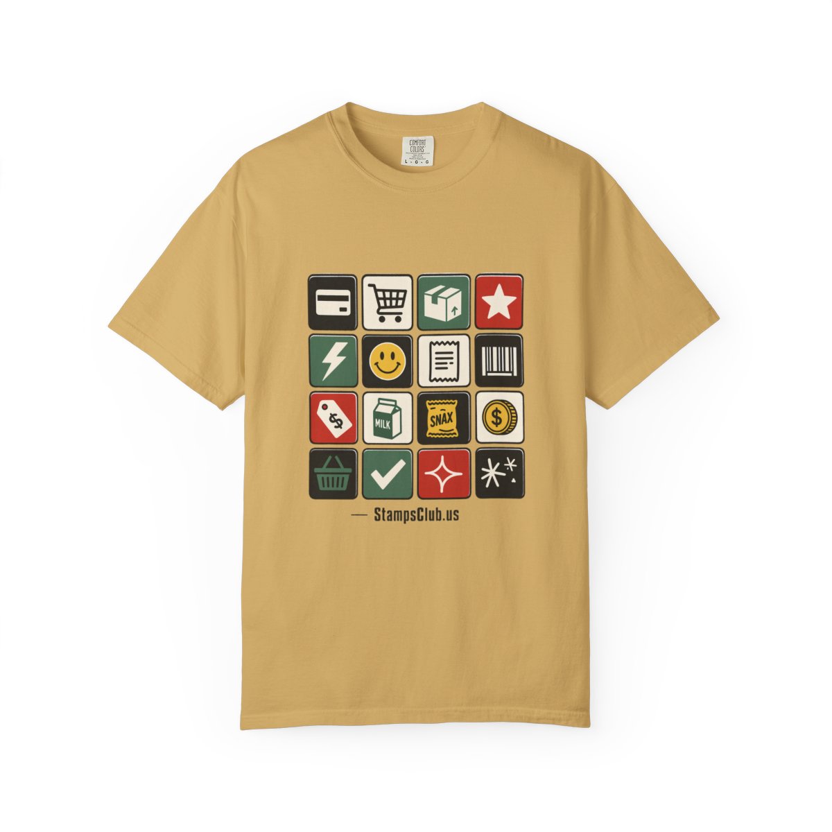 Stamp Sheet Grid Minimalist Tee Mustard front mockup