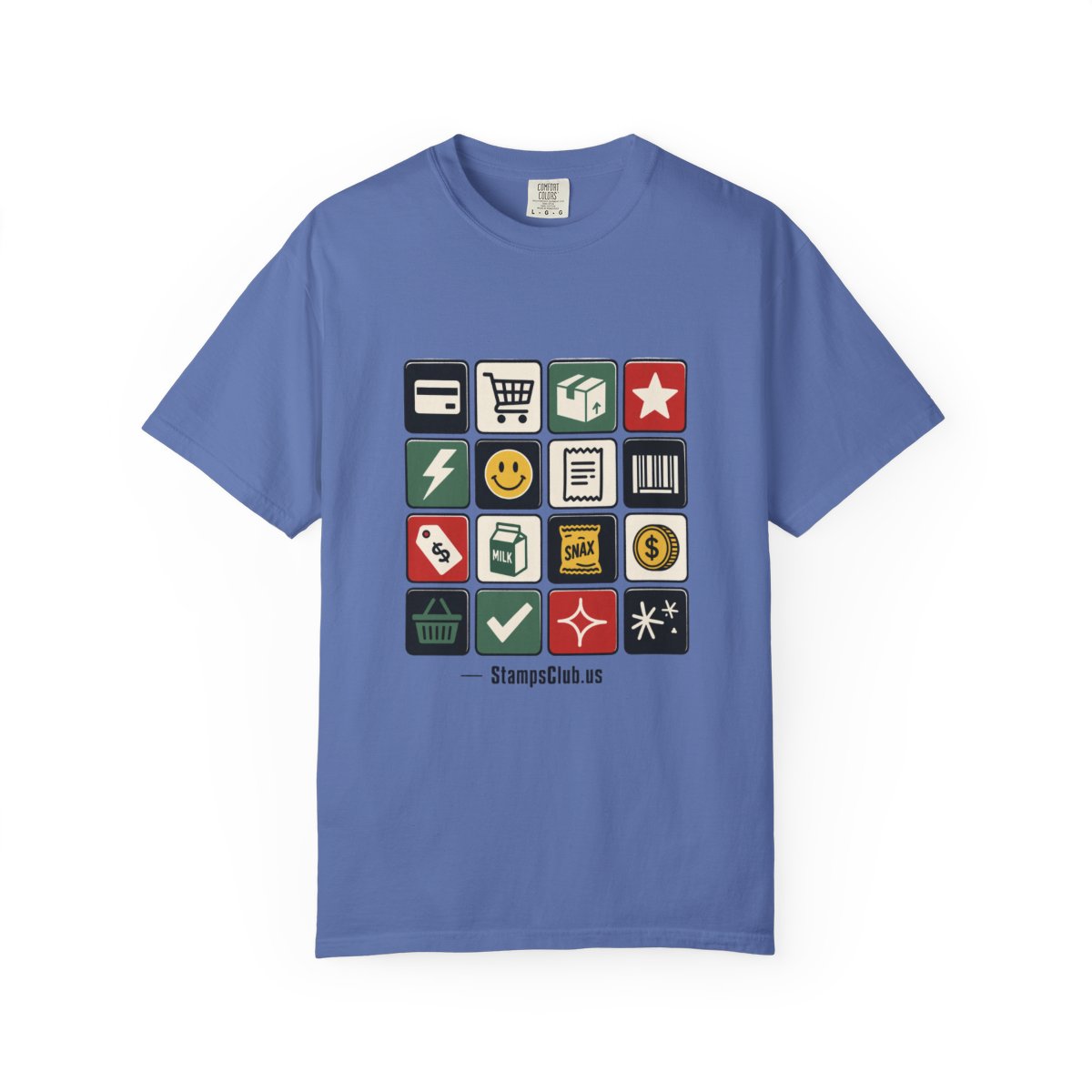 Stamp Sheet Grid Minimalist Tee Mystic Blue front mockup