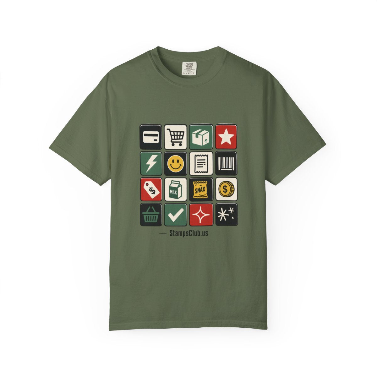Stamp Sheet Grid Minimalist Tee Sage front mockup