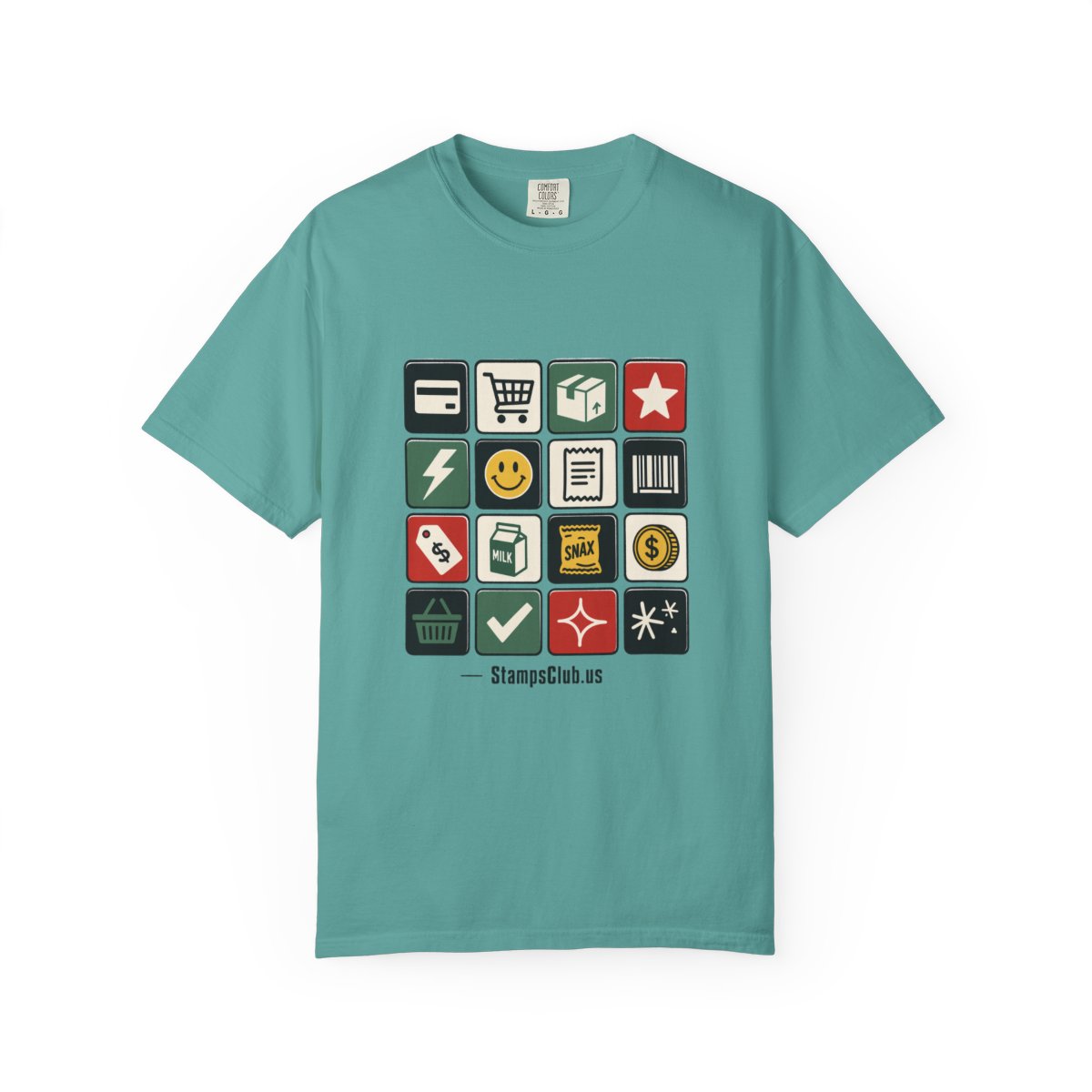 Stamp Sheet Grid Minimalist Tee Seafoam front mockup