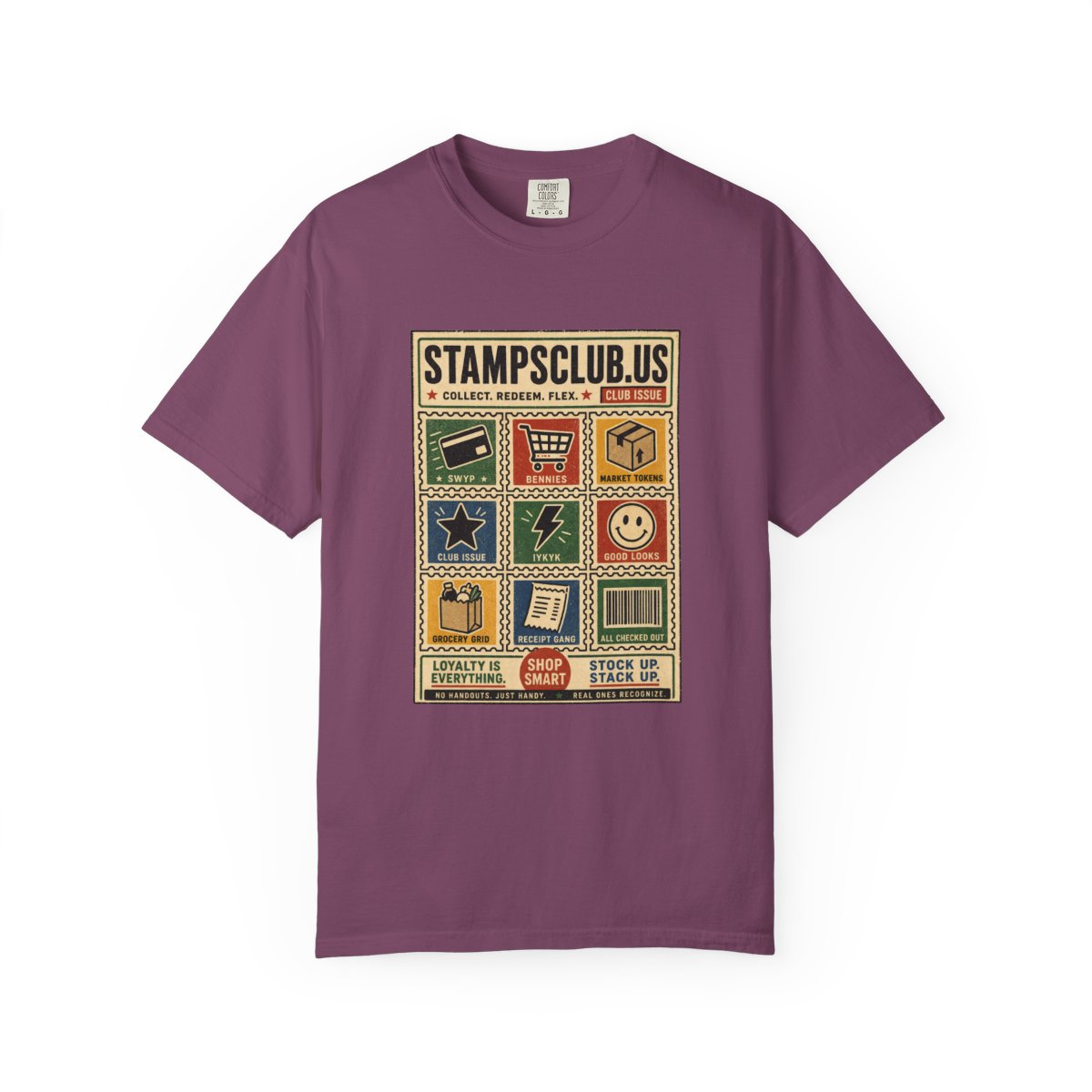 Stamp Sheet Grid Vintage Tee Berry front mockup