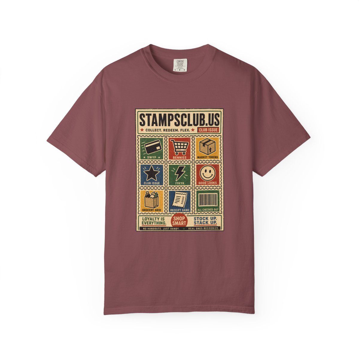 Stamp Sheet Grid Vintage Tee Brick front mockup