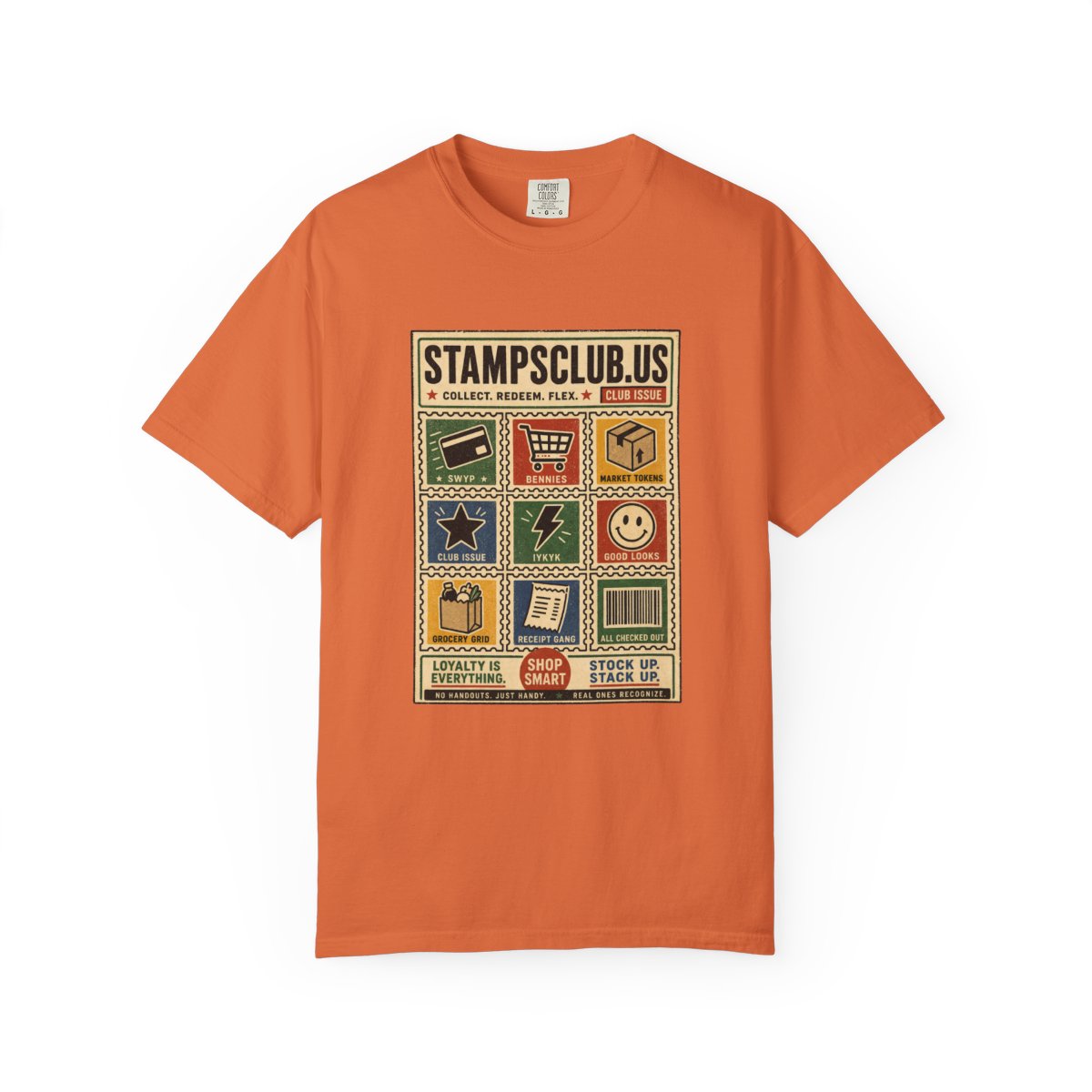 Stamp Sheet Grid Vintage Tee Burnt Orange front mockup