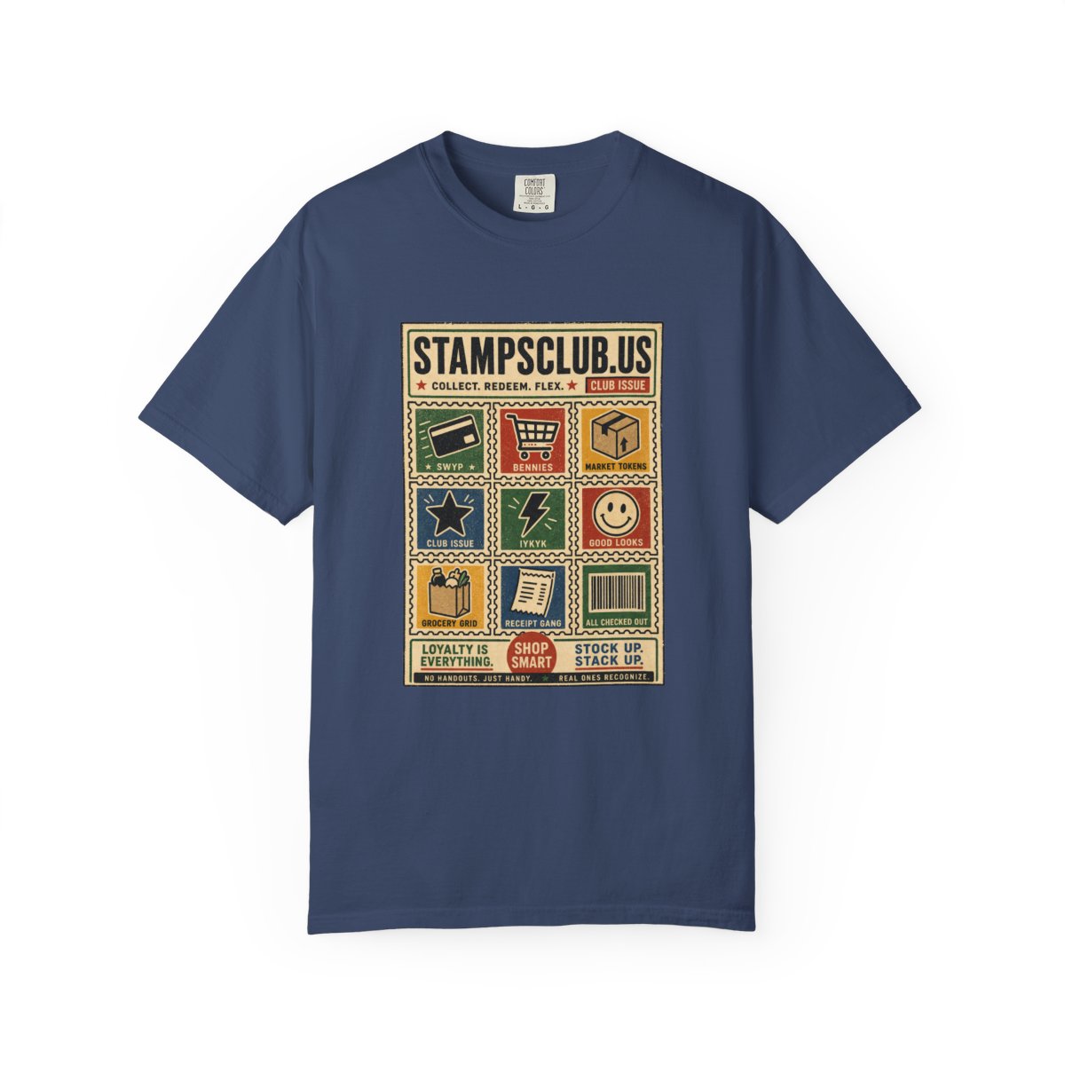 Stamp Sheet Grid Vintage Tee China Blue front mockup