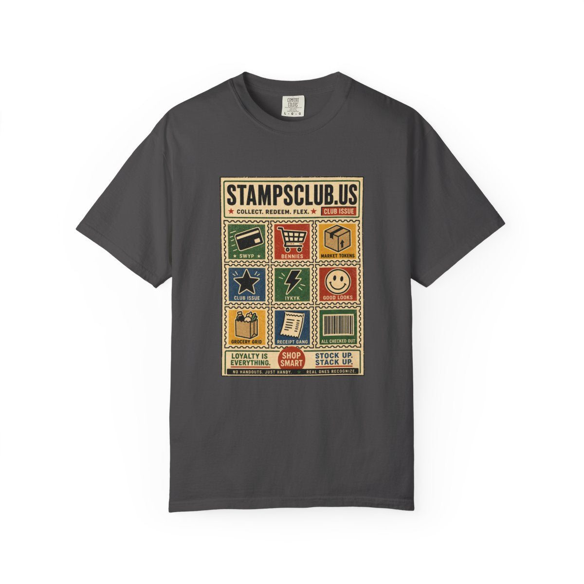Stamp Sheet Grid Vintage Tee Graphite front mockup