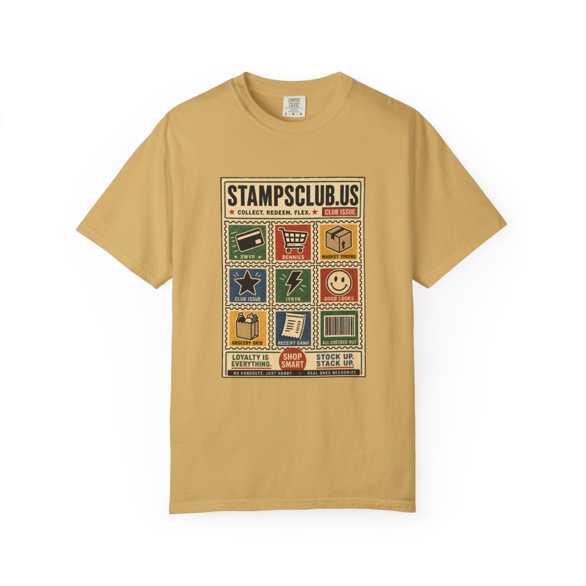 Stamp Sheet Grid Vintage Tee Mustard front mockup