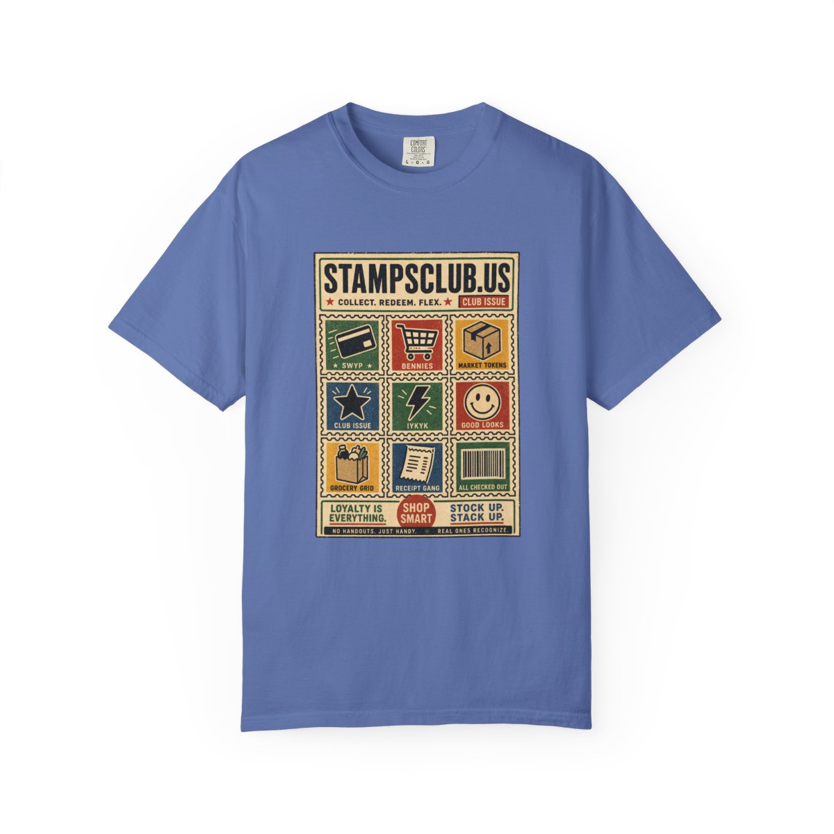 Stamp Sheet Grid Vintage Tee Mystic Blue front mockup