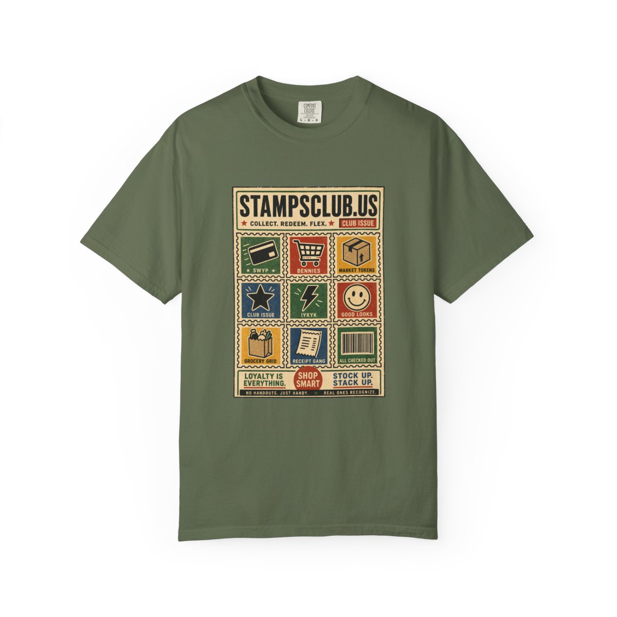 Stamp Sheet Grid Vintage Tee Sage front mockup