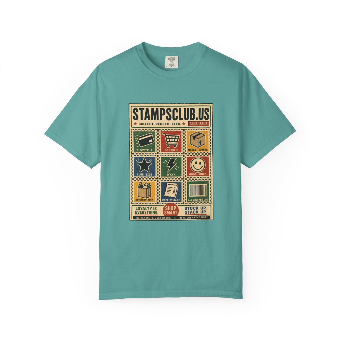 Stamp Sheet Grid Vintage Tee Seafoam front mockup