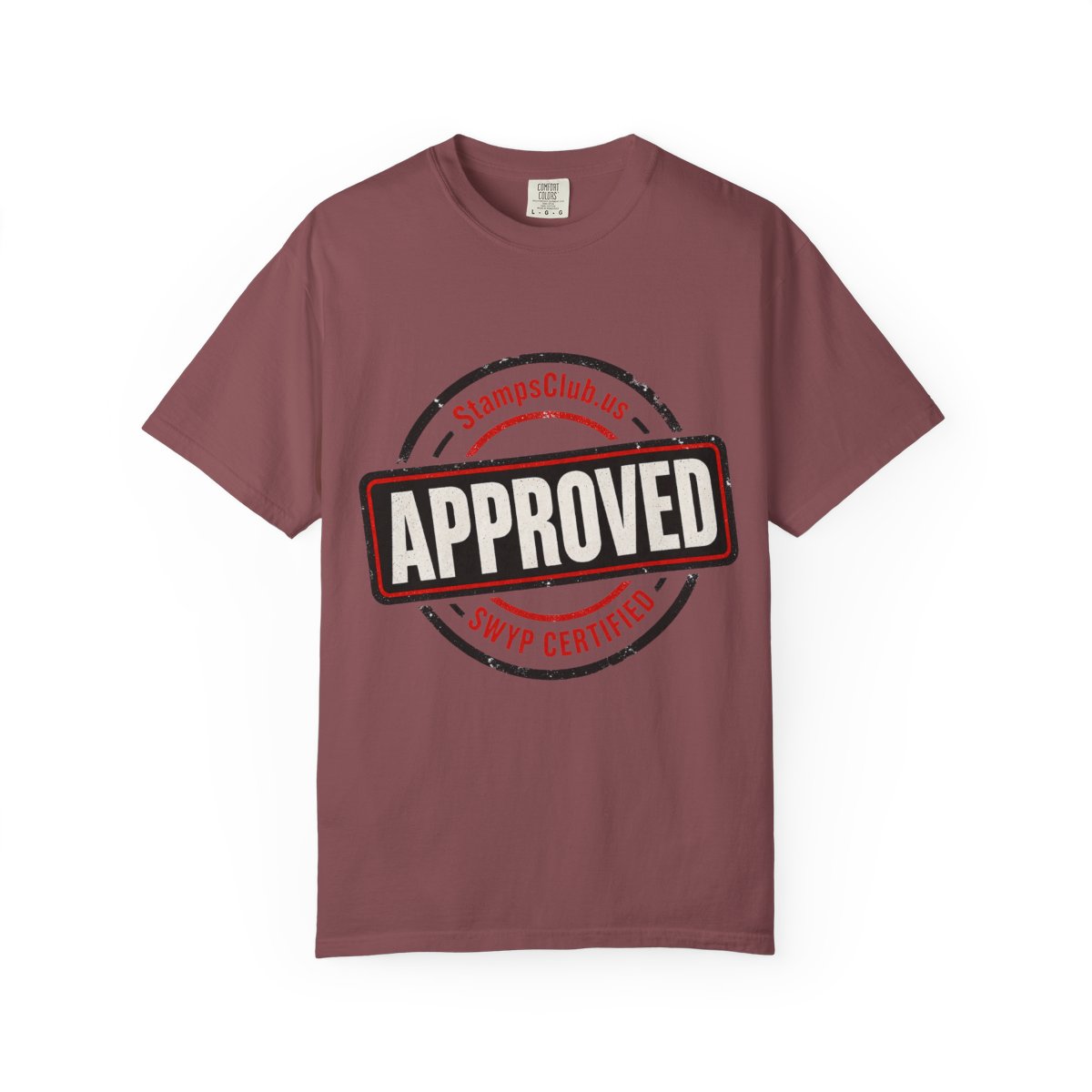 Stamped Approved Minimalist Tee Brick front mockup