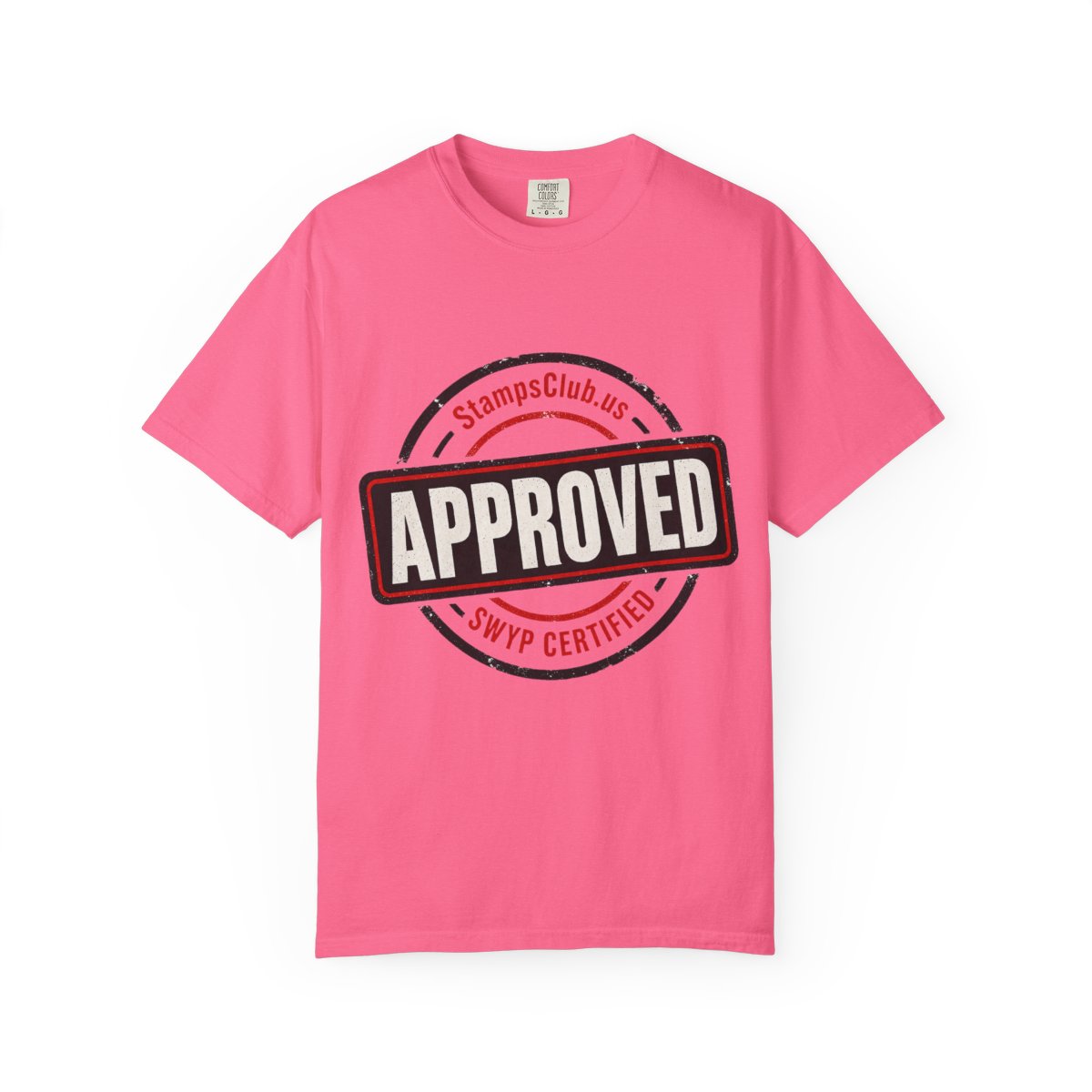 Stamped Approved Minimalist Tee Crunchberry front mockup