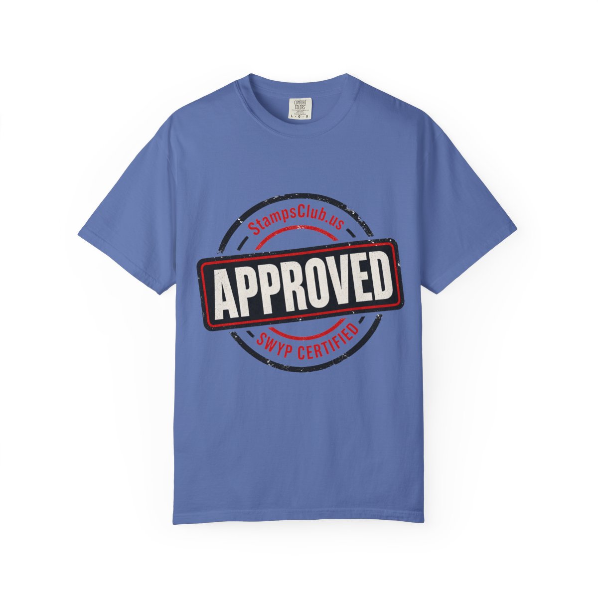 Stamped Approved Minimalist Tee Mystic Blue front mockup