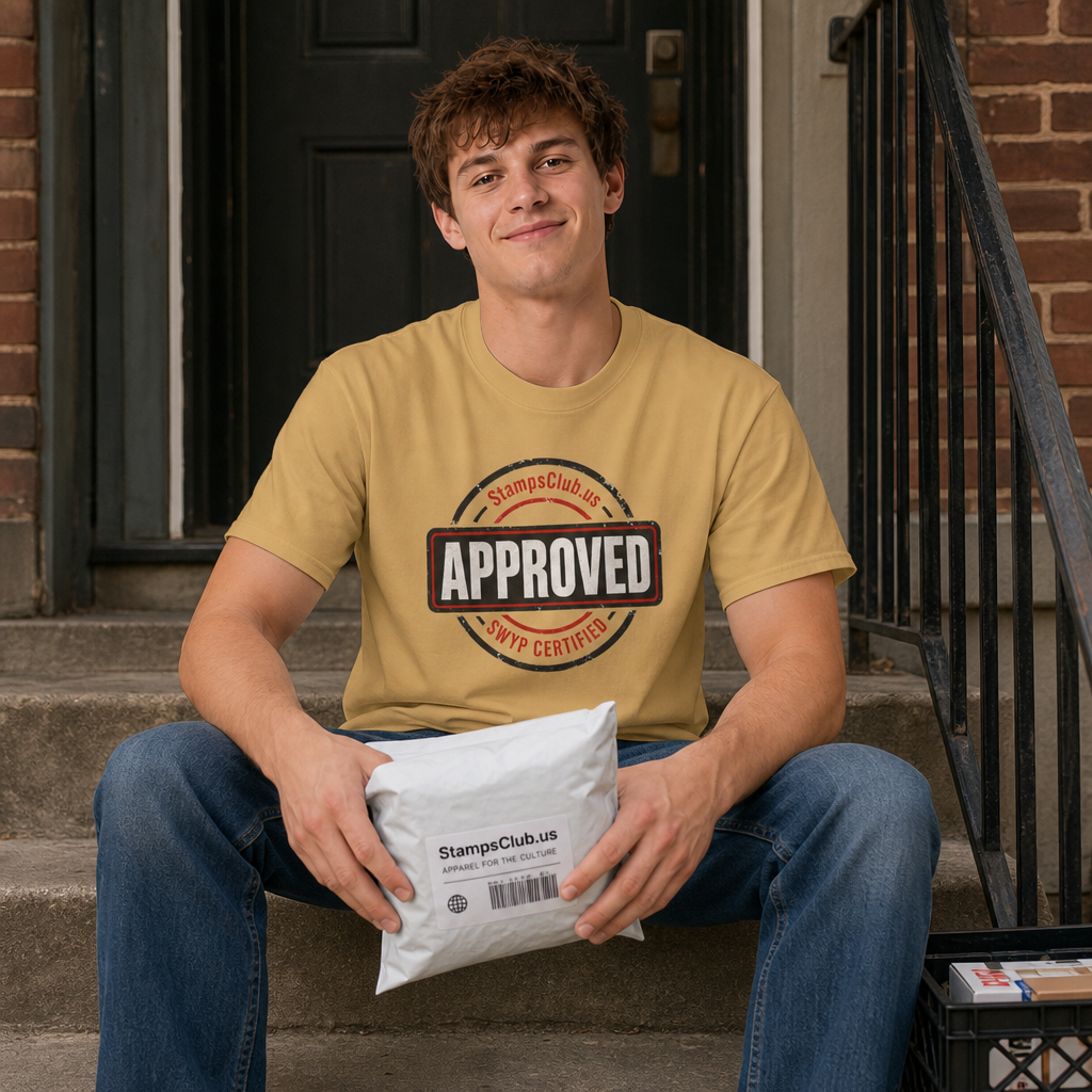 Stamped Approved Minimalist Tee primary mockup