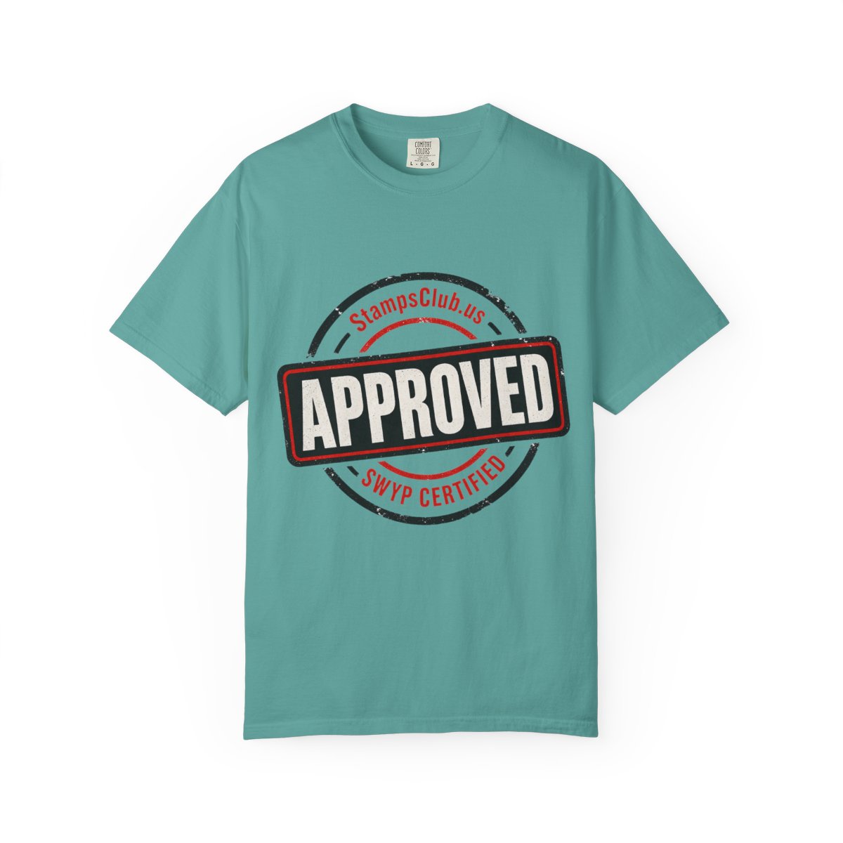 Stamped Approved Minimalist Tee Seafoam front mockup