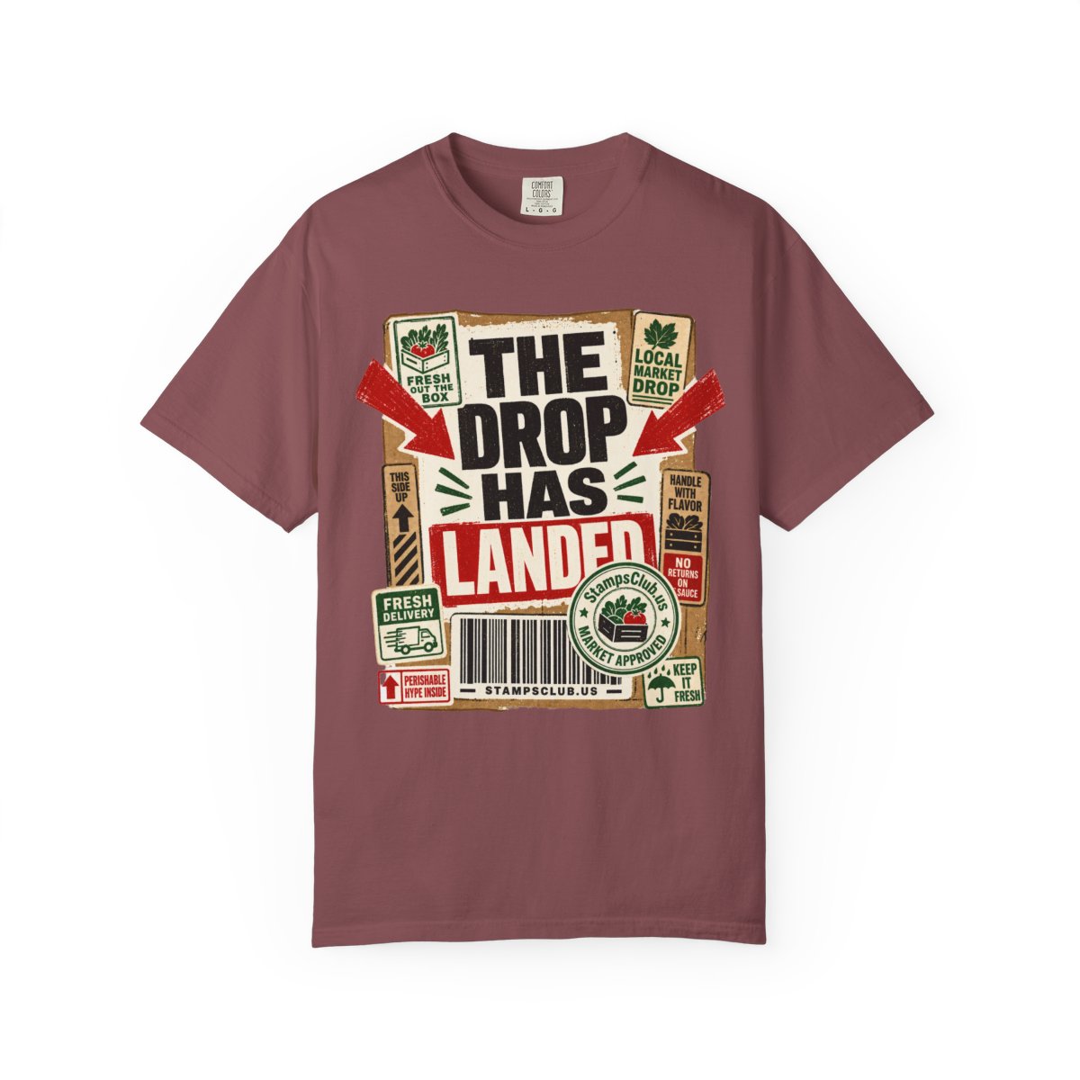 Drop Has Landed FarmersMarket Tee Brick front mockup