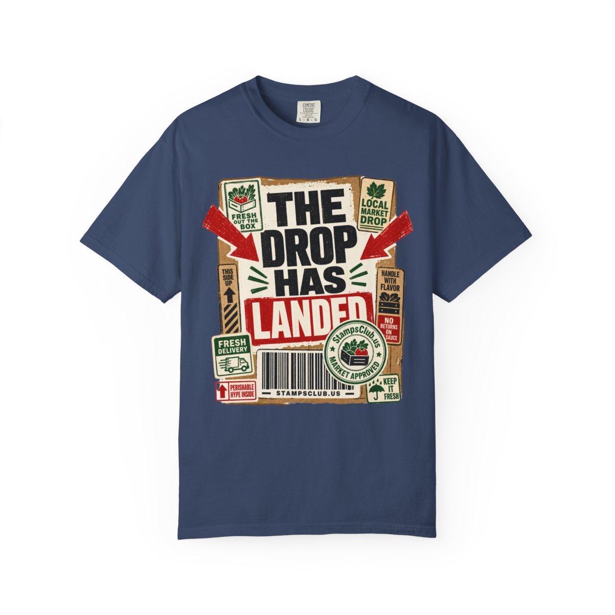 Drop Has Landed FarmersMarket Tee China Blue front mockup