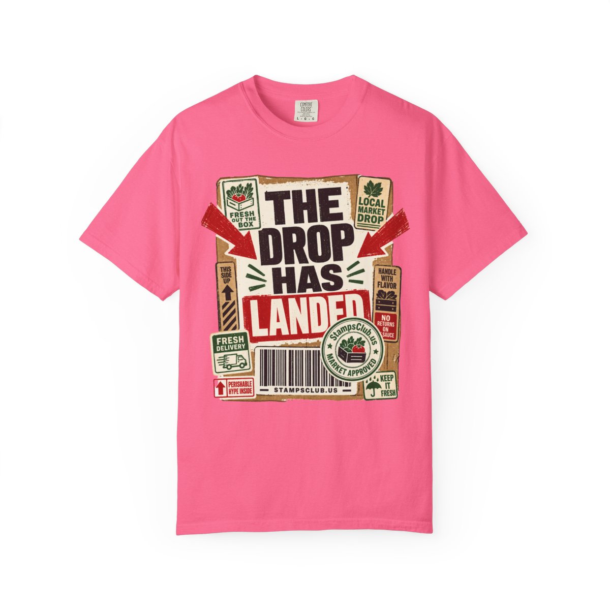 Drop Has Landed FarmersMarket Tee Crunchberry front mockup