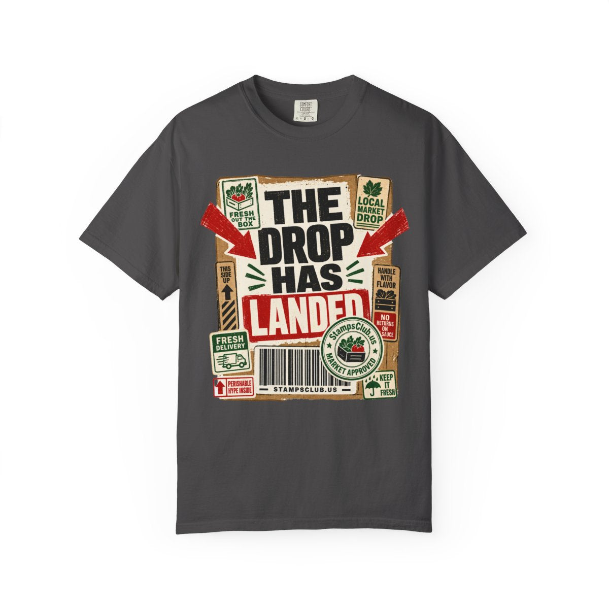 Drop Has Landed FarmersMarket Tee Graphite front mockup