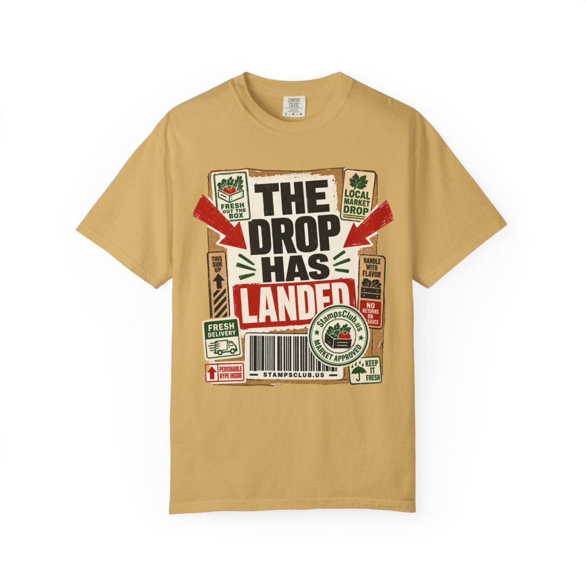 Drop Has Landed FarmersMarket Tee Mustard front mockup