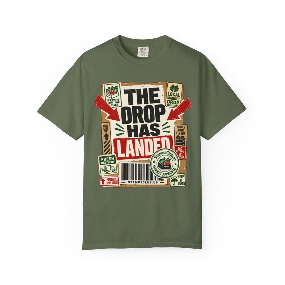 Drop Has Landed FarmersMarket Tee Sage front mockup