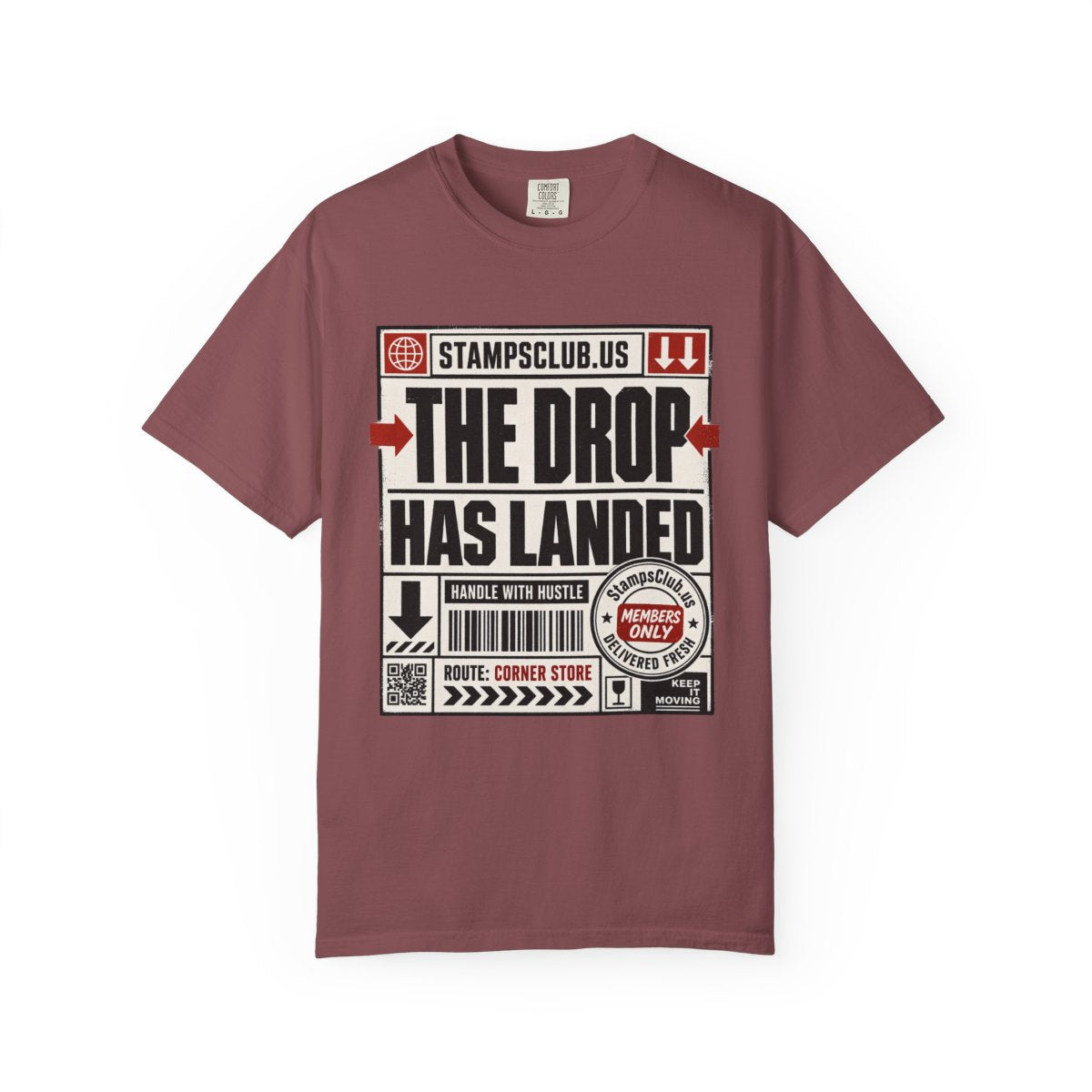 Drop Has Landed Minimalist Tee Brick front mockup