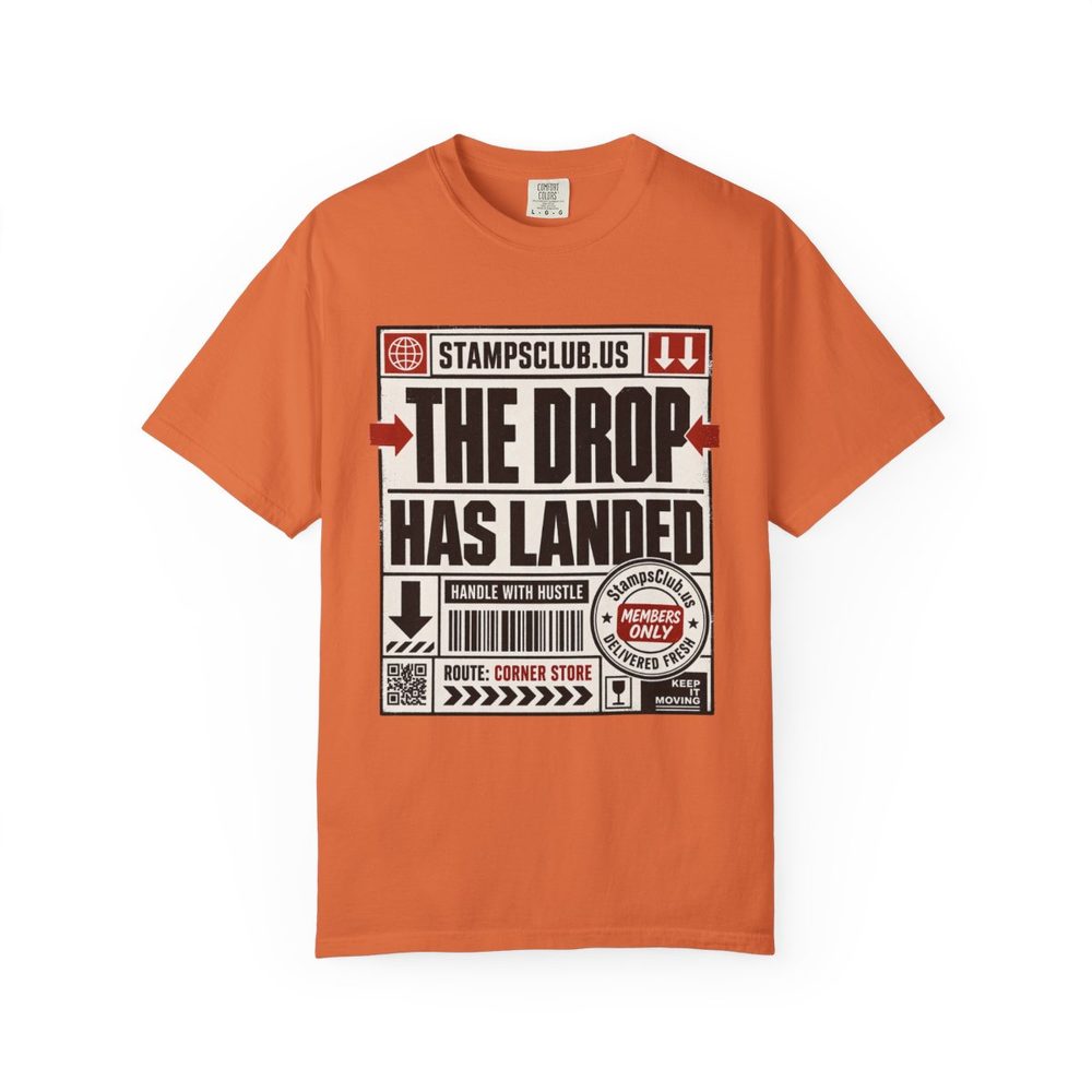 Drop Has Landed Minimalist Tee Burnt Orange front mockup