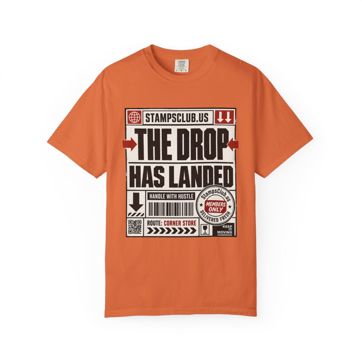 Drop Has Landed Minimalist Tee Burnt Orange front mockup