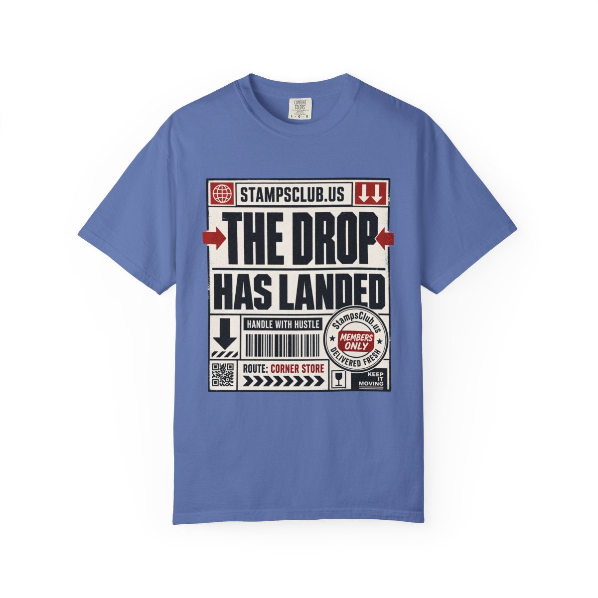 Drop Has Landed Minimalist Tee Mystic Blue front mockup