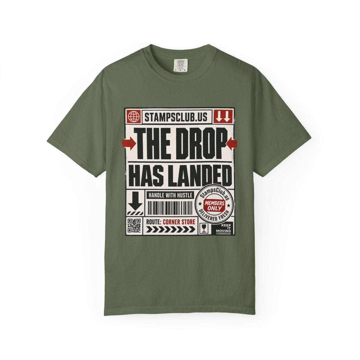 Drop Has Landed Minimalist Tee Sage front mockup