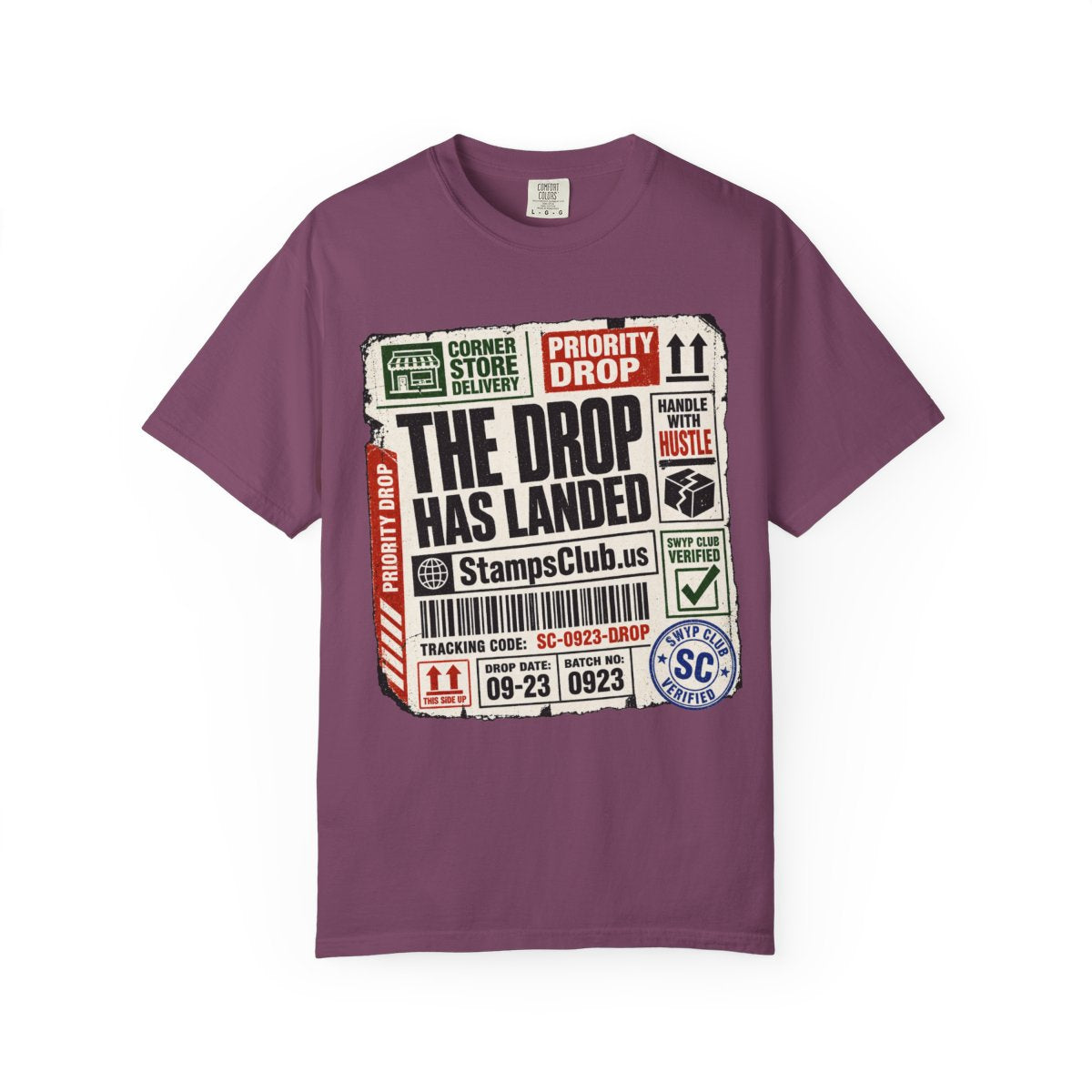 Drop Has Landed Streetwear Tee Berry front mockup