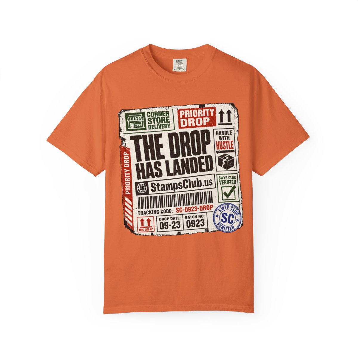Drop Has Landed Streetwear Tee Burnt Orange front mockup