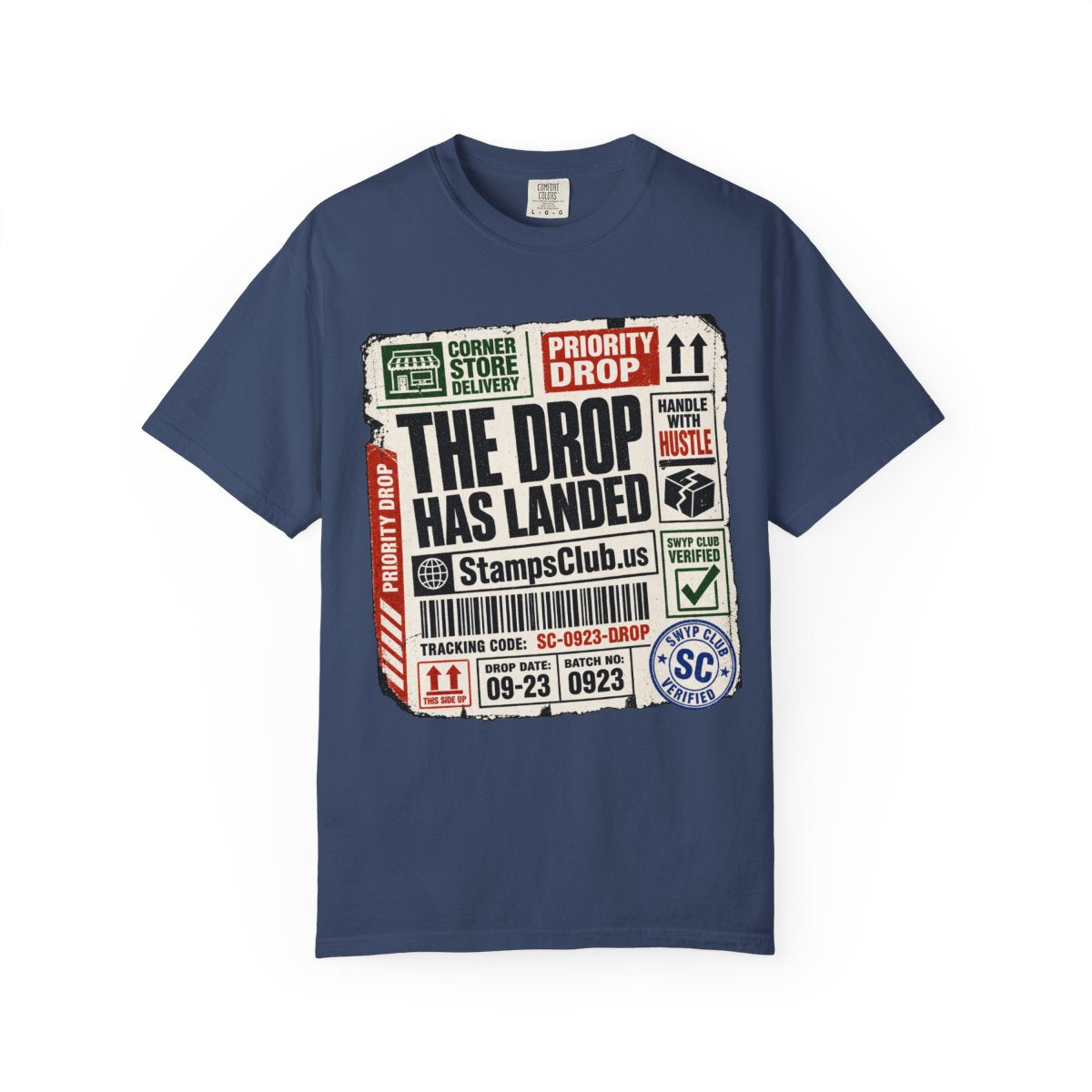 Drop Has Landed Streetwear Tee China Blue front mockup