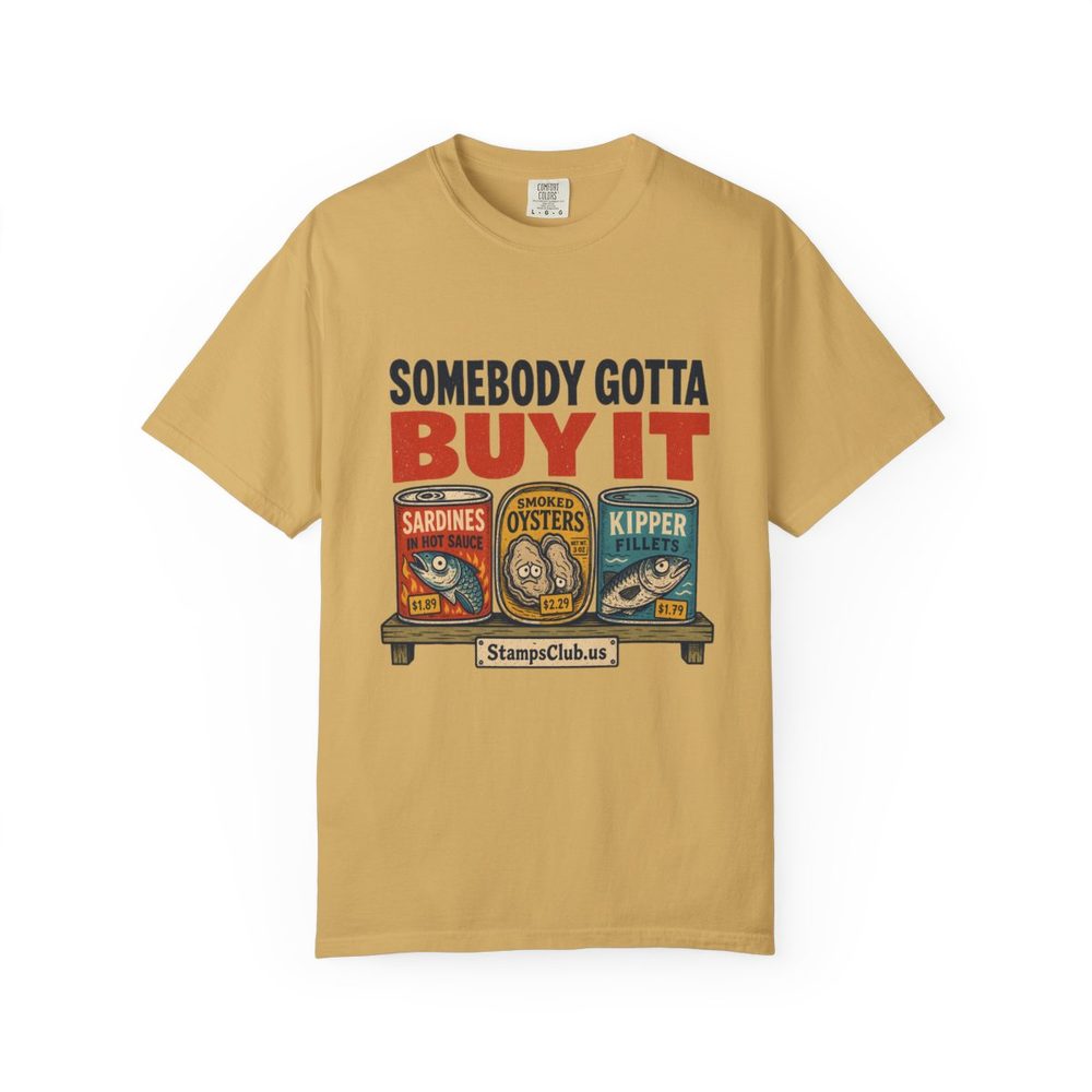 Tin Fish Confidence Tee Mustard front mockup